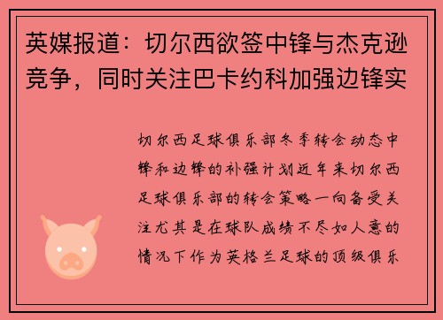英媒报道：切尔西欲签中锋与杰克逊竞争，同时关注巴卡约科加强边锋实力